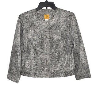 Ruby Rd Jacket Women Size 8 Snake Animal Print Cropped Gray Office Party Classic